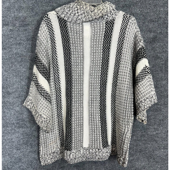 Striped Sweater Womens Med Loose Knit Gray White Black Cowl Pullover Slouchy - Picture 4 of 5